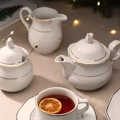 Молочник «Афродита» фарфор 300мл D=60,H=105,L=130мм белый,золотой, изображение 2