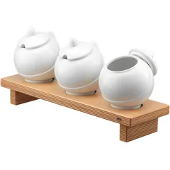 Set of containers for jam and nuts on a stand [3 pcs]  porcelain, wood  1.5 l , H=28, L=60, B=19 cm