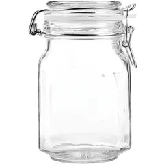 Square jar with lid  glass, silicone  0.8 l , H=16 cm  clear.