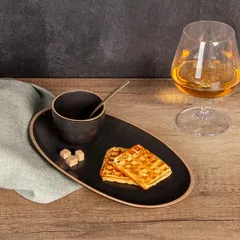 Блюдо «Галлоуэй» овальное керамика ,H=25,L=295,B=160мм черный, изображение 2