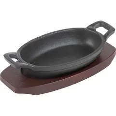 Frying pan for fajitas “Amber Cast Matt”  cast iron, wood , H=45, L=155, B=95mm  black, dark wood