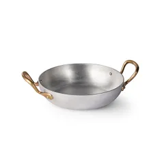 Сковорода для подачи «Арго» с двумя ручками алюмин.,латунь 450мл D=140,H=35мм серебрист.