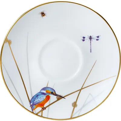 Набор посуды «Рид» чайник, чашка и блюдце[3шт] кост.фарф. белый,золотой, изображение 3