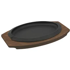 Oval pan for fajitas  cast iron, wood , H=34, L=310, B=190mm  black, brown.