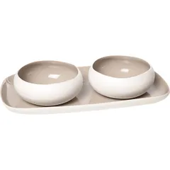 Salad bowl on a dish [2 pcs]  ceramics  D=120, H=45, L=295mm  white, beige.