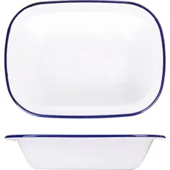 Enameled dish  steel , L=24, B=17.5 cm  white, blue