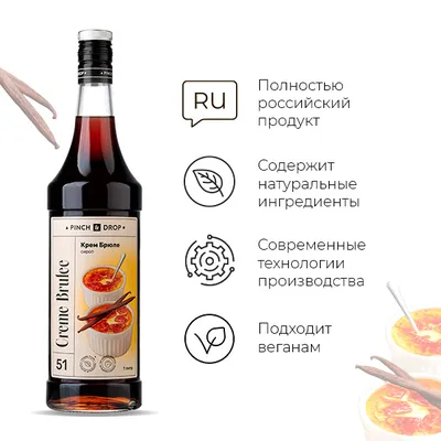 Сироп «Крем Брюле» Pinch&Drop стекло 1л D=85,H=330мм, Состояние товара: Новый, Вкус: Крем-брюле, Материал: Стекло, Объем по данным поставщика (мл): 1000, изображение 2