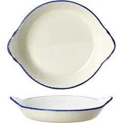 Serving dish “Blue Dapple” with handles  porcelain  D=21.5 cm  white, blue