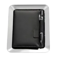 Folder for bills in a metal frame  stainless steel, leather , H=2, L=20, B=16cm