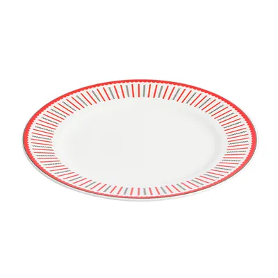 Тарелка «Мезень» Классик Заборчик плоская фарфор D=250,H=22мм белый,красный, изображение 2