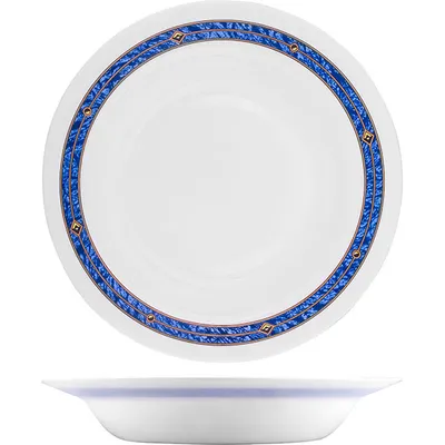 Блюдо «Астрал» круглое глубокое стекло 0,65л D=291,H=68мм белый,синий