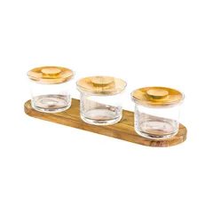 Buffet container on a stand [3 pcs]  glass, oak  0.5 l  D = 12.5, H = 11, L = 45, B = 14.5 cm  clear, light. tree