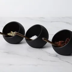 Набор емкостей фуршетных «Мун» с ложками[3шт] пластик,дерево 50мл D=80,H=75мм черный,коричнев., изображение 2