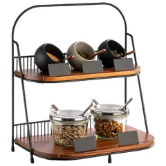 Этажерка 2 яруса металл,дерево ,H=40,L=35,5,B=21см черный,коричнев., изображение 3