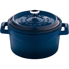 Baking pot with handles  enameled cast iron  0.55 l  blue