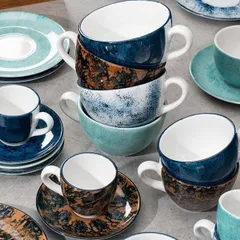 Блюдце «Аида» с декором фарфор D=14,5см бирюз., изображение 4