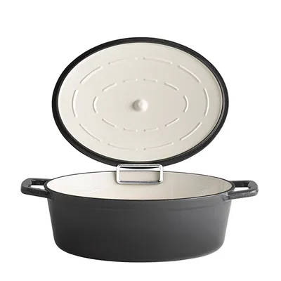 Кастрюля «5 звезд» для сервировки с держателем крышки (индукция) эмалиров.чугун 5л ,H=11,L=25,B=33см, Цвет: Антрацит, Объем по данным поставщика (мл): 5000, изображение 2