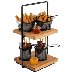 Этажерка «Буфет» 2 яруса дерево,металл ,H=40,5,L=23,B=20см коричнев.,черный, изображение 3