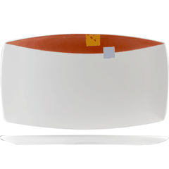 Dish “Zen Neo”  porcelain , H=2, L=36, B=21 cm  white, orange.