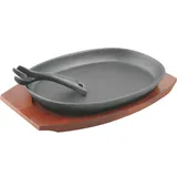 Frying pan for fajitas on a stand  cast iron, wood , H=40, L=300/235, B=180mm  black, burgundy