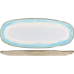 Dish "Malibu" oval  ceramics , L=36.5, B=15 cm  white, turquoise.