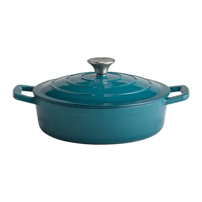 Кастрюля «5 звезд» для сервировки с держателем крышки (индукция) эмалиров.чугун 2,5л D=25,H=7см сини, Цвет: Синий, Объем по данным поставщика (мл): 2500