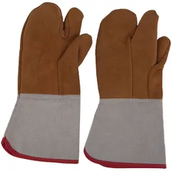 Heat-resistant gloves for 3 fingers (pair)  heat-resistant, leather , H=15, L=350, B=150mm  gray, red