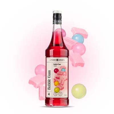 Сироп «Баббл Гам» Pinch&Drop стекло 1л D=85,H=330мм красный, Состояние товара: Новый, Вкус: Баббл гам, Материал: Стекло, Объем по данным поставщика (мл): 1000