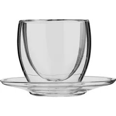 Glass for hot drinks “Prootel” with saucer, double walls  thermal glass  80 ml  D=6/10, H=6cm  prose